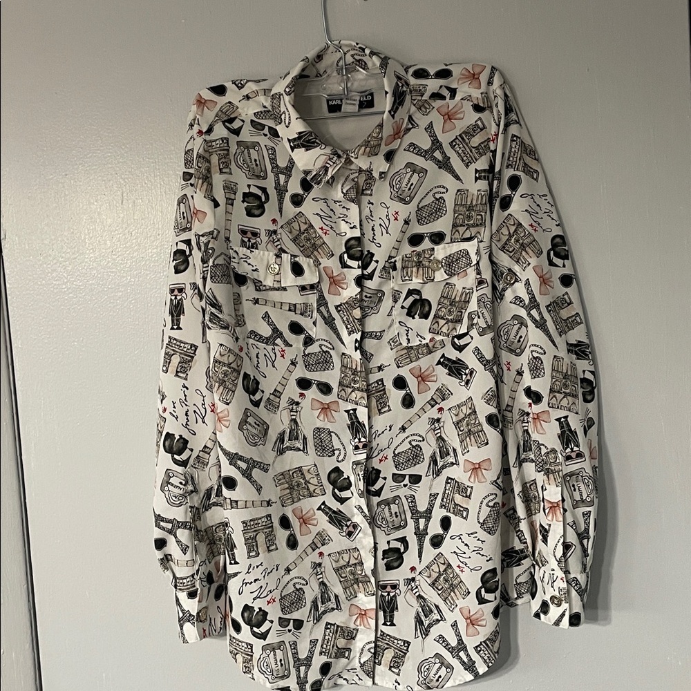 Karl Lagerfeld Graphic Print Button-Down Shirt - Picture 2 of 9